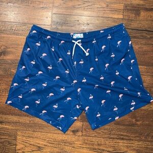 Bermies Blue Flamingo Print Men's Swim Shorts